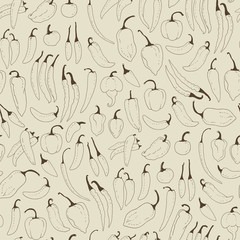 Hand drawn chili peppers on a beige background