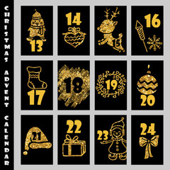 Christmas Advent Calendar With Gold Glitter Texture. Countdown to Christmas.
