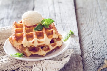 Waffles with banana and nuts honey
