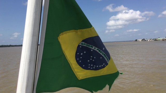 Brazil Waving Flag on Amazon River in Belem do Para, Brazil