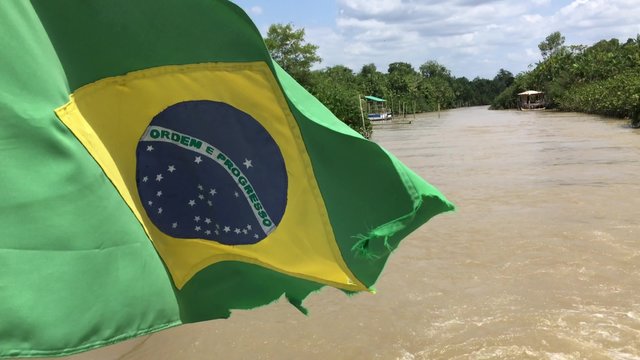 Brazil Waving Flag on Amazon River in Belem do Para, Brazil