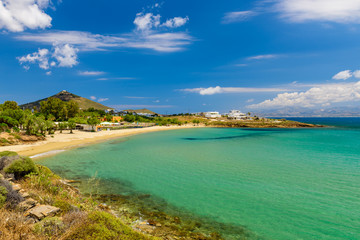 Beautiful sandy beach - Pounda beach, Paros island, Cyclades, Greece.