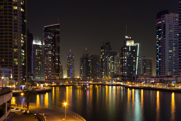 Fototapeta na wymiar Night Dubai cityscape, UAE, october 2015
