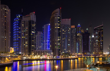 Fototapeta na wymiar Night Dubai cityscape, UAE, october 2015