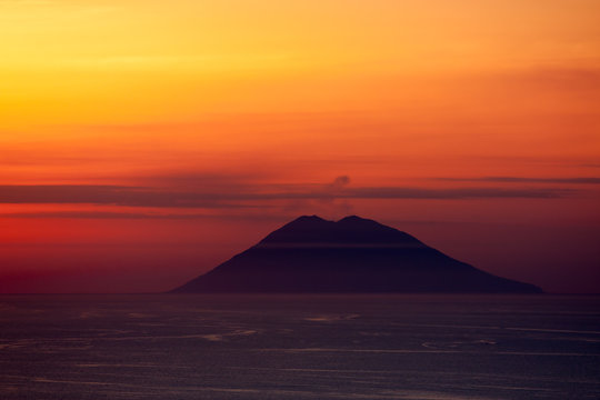 Stromboli Volcano At Sunset