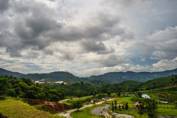 Fototapeta premium park and white soil mine on mountain