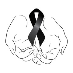 Black mourning ribbon in the hands