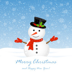 Snowman with falling snowflakes
