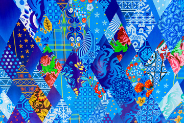 Bright multi-colored material in the style symbols of the Olympic winter games in Sochi, Russia. - obrazy, fototapety, plakaty
