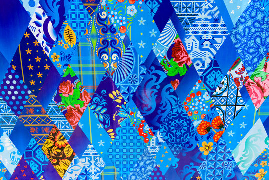 Bright Multi-colored Material In The Style Symbols Of The Olympic Winter Games In Sochi, Russia.