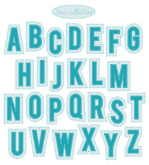 sew collection - hand made light and bright turquoise stitch letters