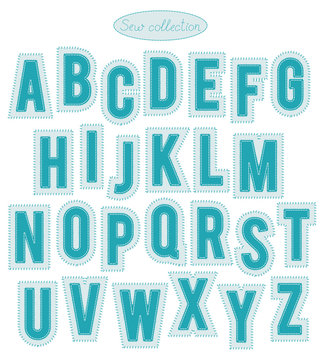 Sew Collection - Hand Made Light And Bright Turquoise Stitch Letters