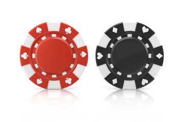 Black and red poker chips, isolated on a white background