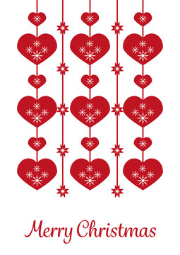 Christmas Card with hanging hearts