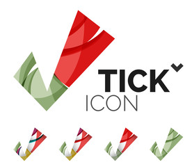 Set of abstract OK and tick icons, business logotype concepts, clean modern geometric design