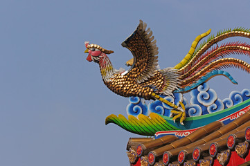 Chinese swan sculpture on temple rooftop