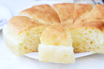 The white cornbread on a plate