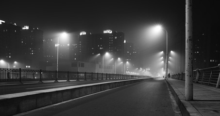 Bridge in polluted Shanghai at night