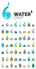 Large set of abstract eco water icons, business logotype nature green concepts, clean modern geometric design
