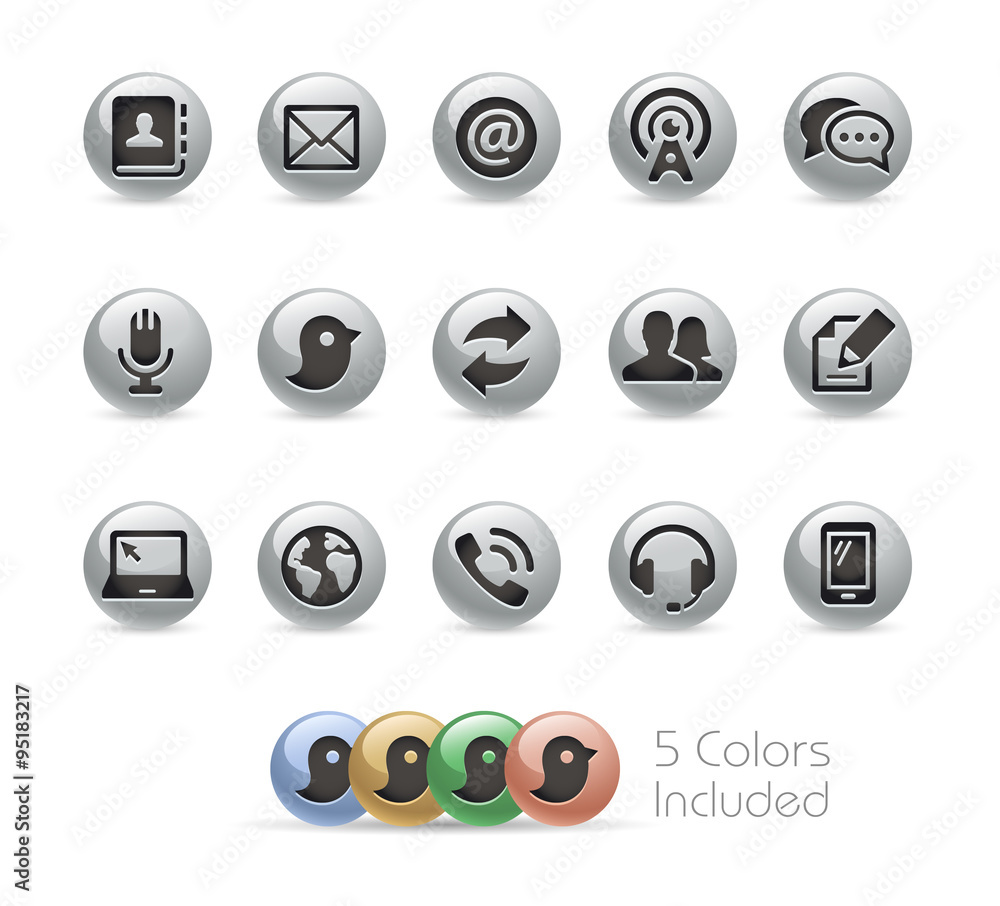 Poster communications icons // metal round series - vector file includes 5 color versions.