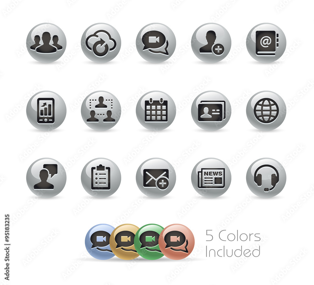 Poster business technology icons // metal round series - vector file includes 5 color versions.