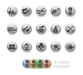 Naklejka premium Gardening Icons // Metal Round Series - Vector file includes 5 color versions.