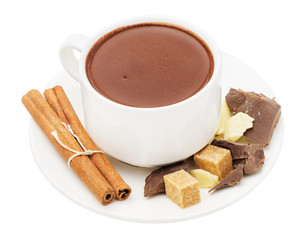 Hot chocolate in a white cup