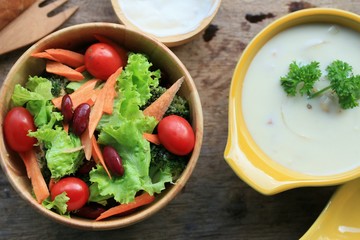soup with vegetable salad