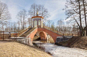 Krestovy (Cross) bridge, 1784-1786, in the Alexander Park, Tsarskoye Selo. Russia.