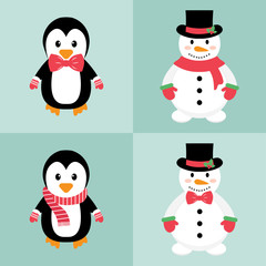 penguin and snowman set