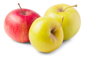 Yellow apple in front of red one