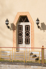 Detail of the roof of the house in the Chinese Village, Tsarskoye Selo. Russia.