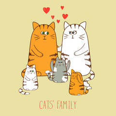 Cats family. Cute kittens. Vector illustration. 