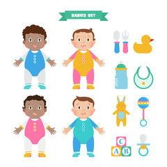 Vector illustration with babies and an incidental elements.
