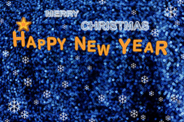 Wonderful background of MERRY CHRISTMAS and HAPPY NEW YEAR in romantic blue bokeh light colour decorate with snowflake  and star 