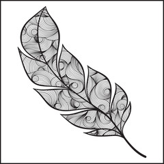 Vintage tribal feather. Series of doodle feather.