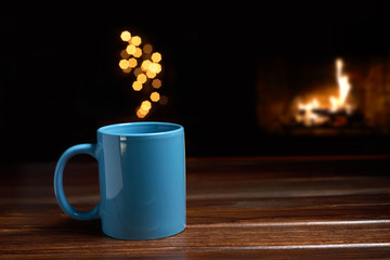 Blue mug with hot drink