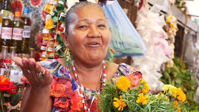 Brazilian woman smiling in Local Market in Amazon, Brazil