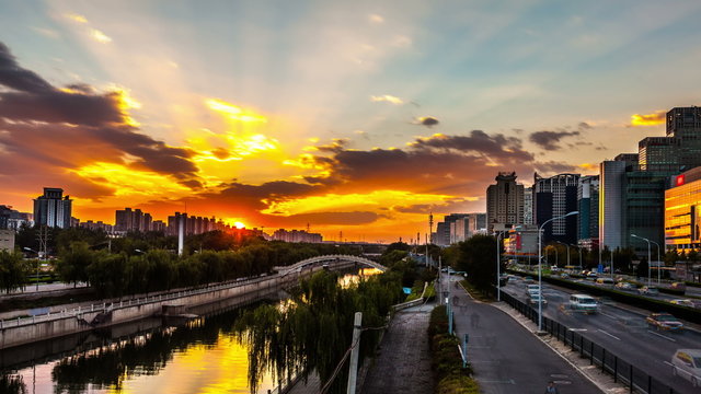 Skyscrapers in Beijing, China. Timelapse
