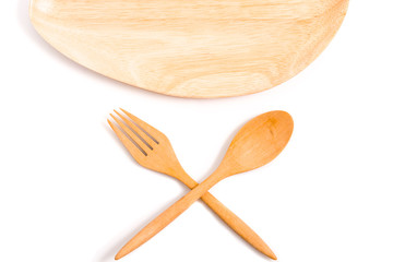wooden spoon and fork on isolated background