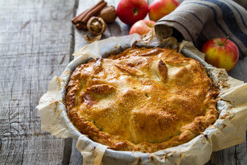 Apple pie with apples, cinnammon and nuts