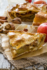 Apple pie with apples, cinnammon and nuts