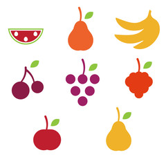 Fruits icons on white background.Vector