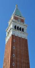 The top of the campanile bell tower in Piazza San Marco, Venice