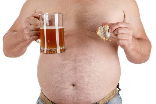 man with a big belly with beer in hand