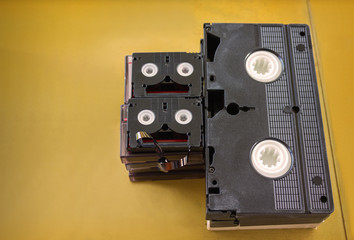 old technology of recording mini DV and video cassette tape recorder 