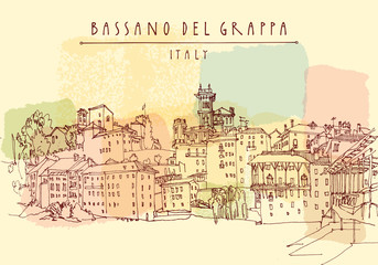 Bassano del Grappa, Italy, hand drawn postcard