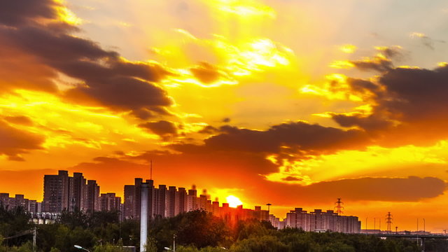 Skyscrapers in Beijing, China. Timelapse