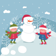 Illustration cartoon doodle girls in winter.Vector