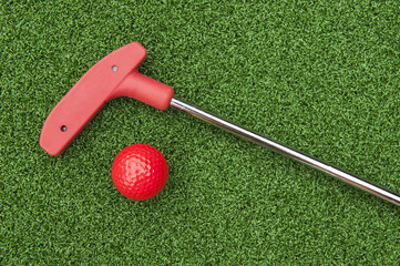 Red Mini Golf Putter and Ball
